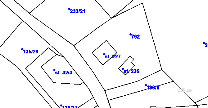 Parcela st. 227 v KÚ Rájec u Černavy, Katastrální mapa
