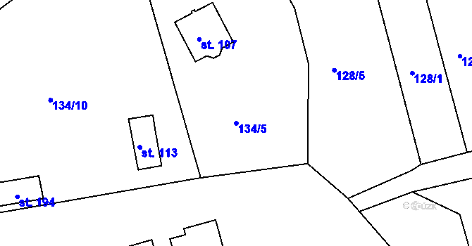 Parcela st. 134/5 v KÚ Rájec u Černavy, Katastrální mapa