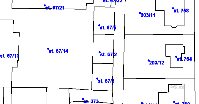 Parcela st. 67/2 v KÚ Černčice u Loun, Katastrální mapa