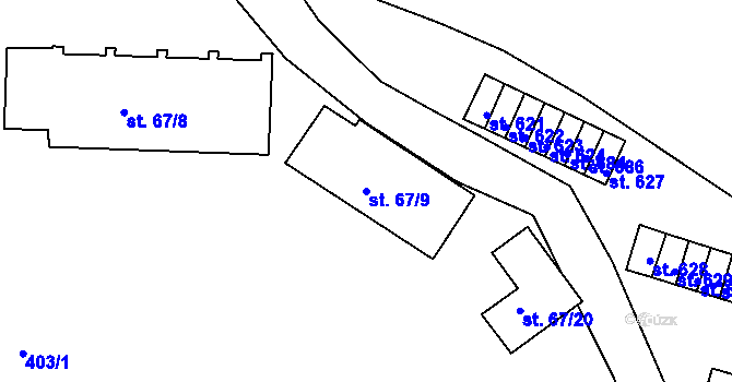 Parcela st. 67/9 v KÚ Černčice u Loun, Katastrální mapa