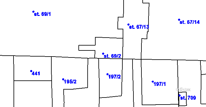 Parcela st. 69/2 v KÚ Černčice u Loun, Katastrální mapa