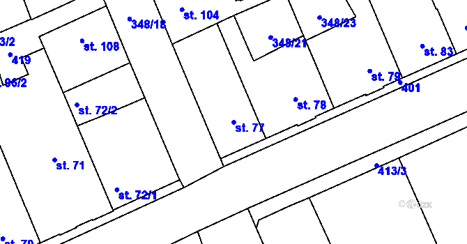Parcela st. 77 v KÚ Černčice u Loun, Katastrální mapa