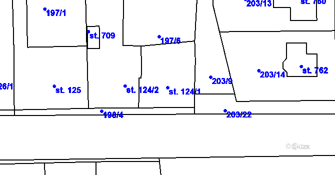 Parcela st. 124/1 v KÚ Černčice u Loun, Katastrální mapa