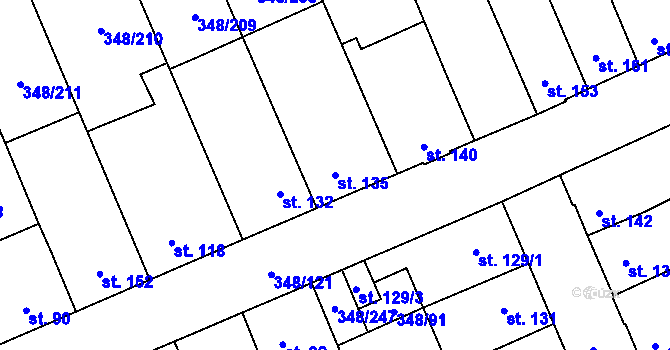 Parcela st. 135 v KÚ Černčice u Loun, Katastrální mapa