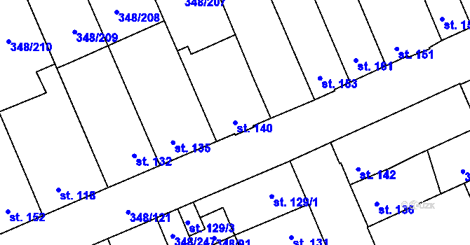 Parcela st. 140 v KÚ Černčice u Loun, Katastrální mapa