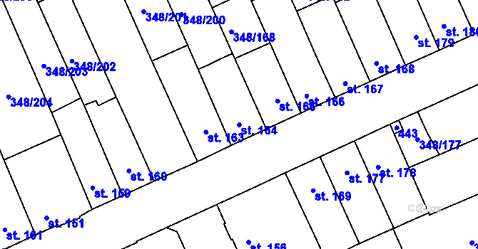 Parcela st. 164 v KÚ Černčice u Loun, Katastrální mapa