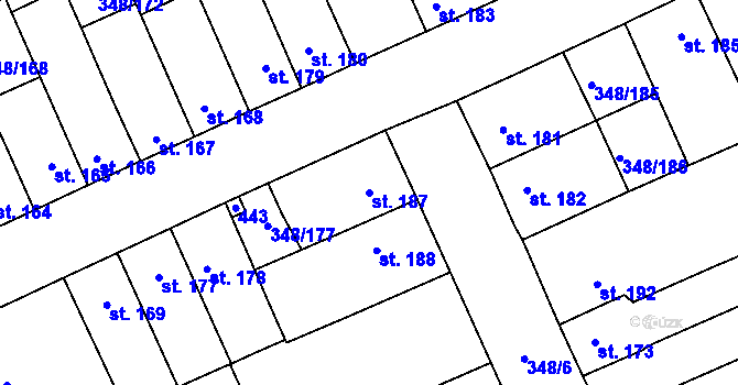 Parcela st. 187 v KÚ Černčice u Loun, Katastrální mapa