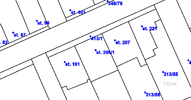 Parcela st. 206/1 v KÚ Černčice u Loun, Katastrální mapa