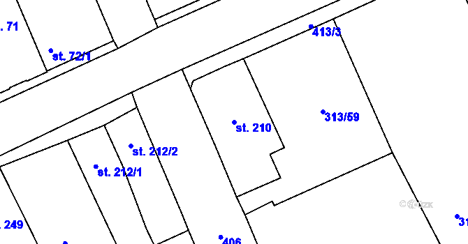 Parcela st. 210 v KÚ Černčice u Loun, Katastrální mapa