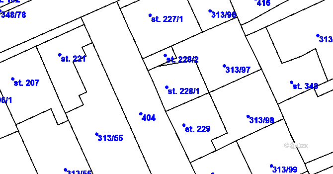Parcela st. 228/1 v KÚ Černčice u Loun, Katastrální mapa