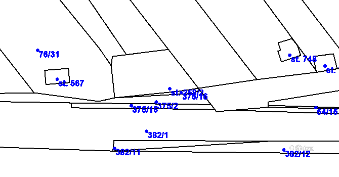 Parcela st. 258/2 v KÚ Černčice u Loun, Katastrální mapa