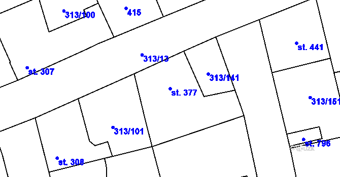 Parcela st. 377 v KÚ Černčice u Loun, Katastrální mapa