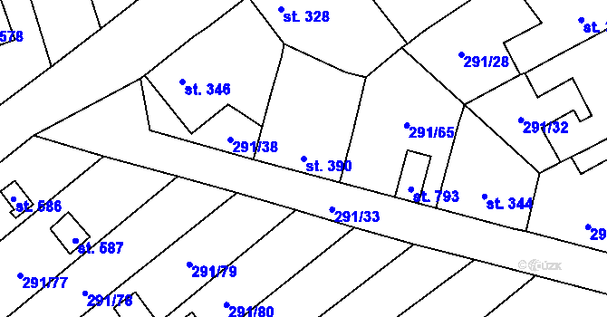 Parcela st. 390 v KÚ Černčice u Loun, Katastrální mapa
