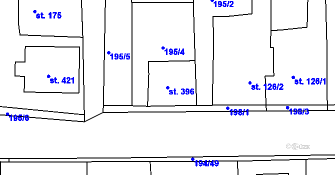 Parcela st. 396 v KÚ Černčice u Loun, Katastrální mapa