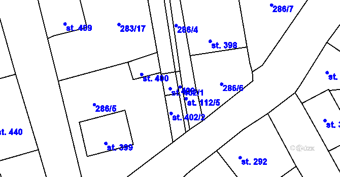 Parcela st. 402/1 v KÚ Černčice u Loun, Katastrální mapa