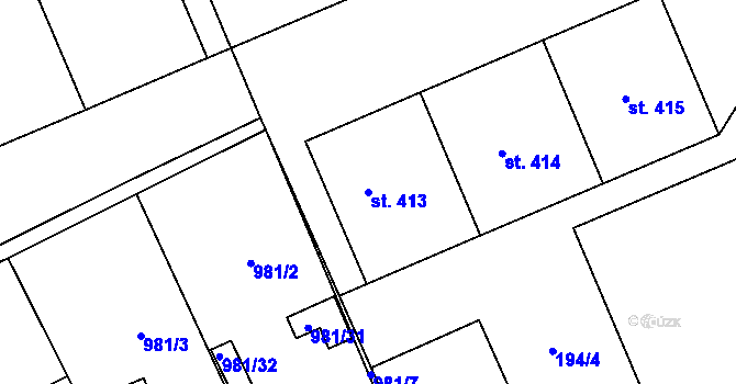 Parcela st. 413 v KÚ Černčice u Loun, Katastrální mapa