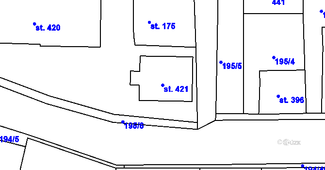 Parcela st. 421 v KÚ Černčice u Loun, Katastrální mapa