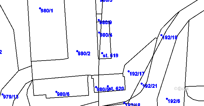 Parcela st. 619 v KÚ Černčice u Loun, Katastrální mapa