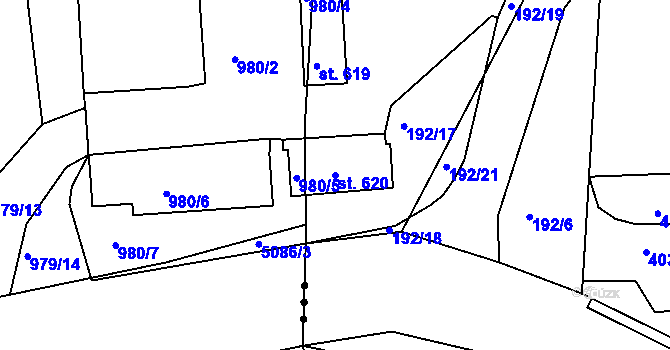 Parcela st. 620 v KÚ Černčice u Loun, Katastrální mapa