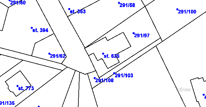 Parcela st. 625 v KÚ Černčice u Loun, Katastrální mapa