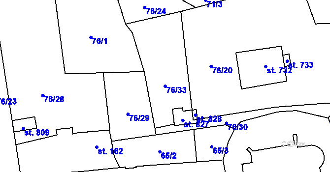 Parcela st. 76/33 v KÚ Černčice u Loun, Katastrální mapa