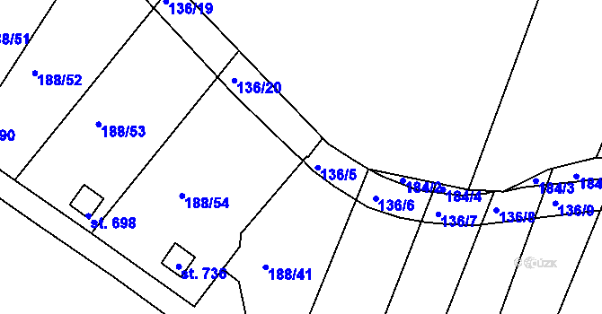 Parcela st. 136/3 v KÚ Černčice u Loun, Katastrální mapa