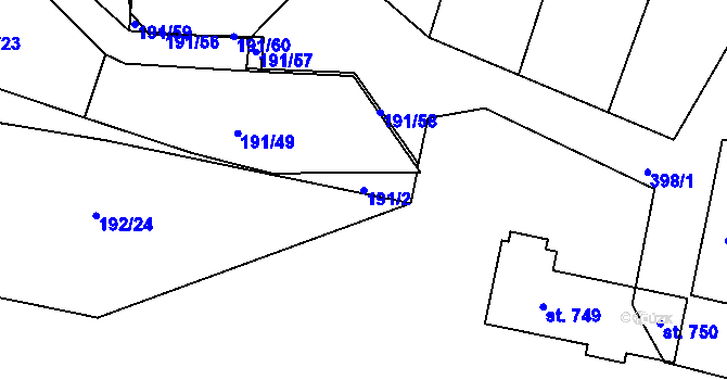Parcela st. 191/2 v KÚ Černčice u Loun, Katastrální mapa