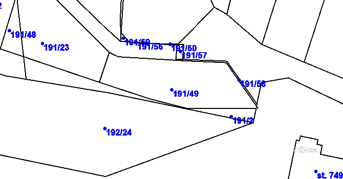 Parcela st. 191/49 v KÚ Černčice u Loun, Katastrální mapa