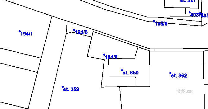 Parcela st. 194/6 v KÚ Černčice u Loun, Katastrální mapa