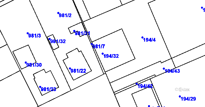 Parcela st. 194/32 v KÚ Černčice u Loun, Katastrální mapa