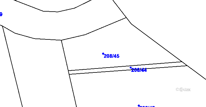 Parcela st. 208/45 v KÚ Černčice u Loun, Katastrální mapa
