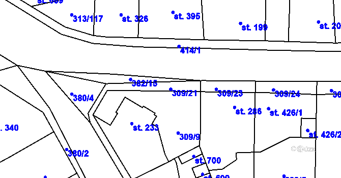Parcela st. 309/21 v KÚ Černčice u Loun, Katastrální mapa