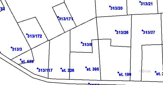 Parcela st. 313/8 v KÚ Černčice u Loun, Katastrální mapa