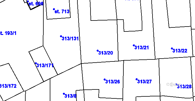 Parcela st. 313/20 v KÚ Černčice u Loun, Katastrální mapa