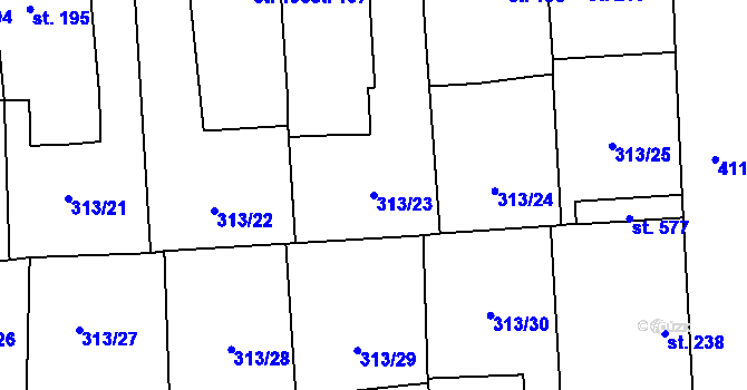 Parcela st. 313/23 v KÚ Černčice u Loun, Katastrální mapa