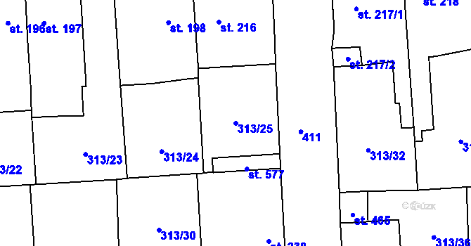 Parcela st. 313/25 v KÚ Černčice u Loun, Katastrální mapa