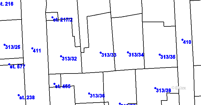 Parcela st. 313/33 v KÚ Černčice u Loun, Katastrální mapa