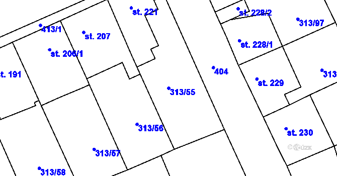 Parcela st. 313/55 v KÚ Černčice u Loun, Katastrální mapa