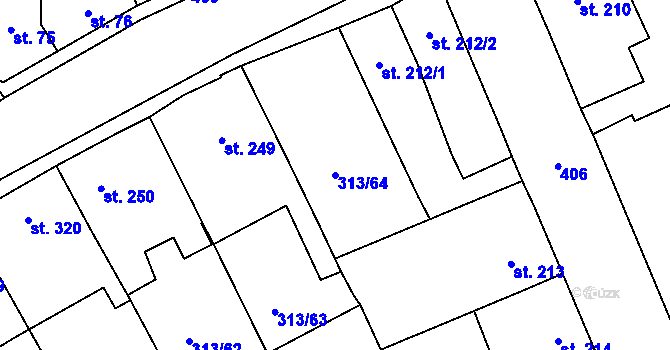 Parcela st. 313/64 v KÚ Černčice u Loun, Katastrální mapa
