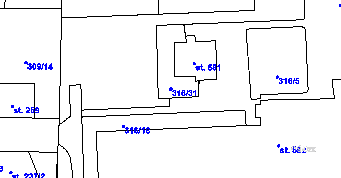Parcela st. 316/31 v KÚ Černčice u Loun, Katastrální mapa