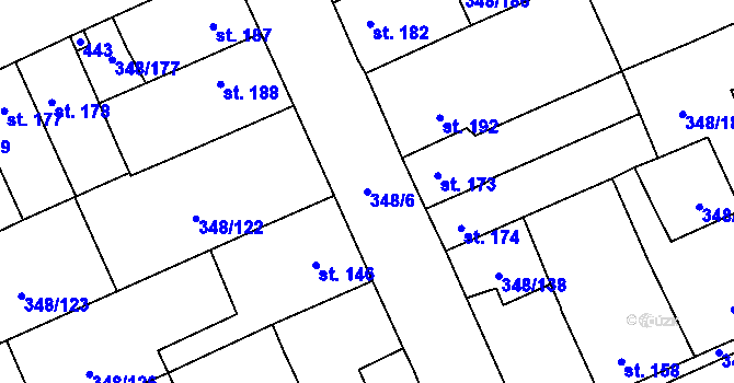 Parcela st. 348/6 v KÚ Černčice u Loun, Katastrální mapa