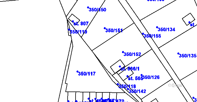 Parcela st. 350/125 v KÚ Černčice u Loun, Katastrální mapa