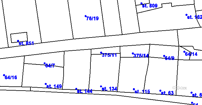 Parcela st. 375/11 v KÚ Černčice u Loun, Katastrální mapa