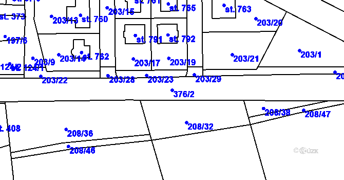 Parcela st. 376/2 v KÚ Černčice u Loun, Katastrální mapa