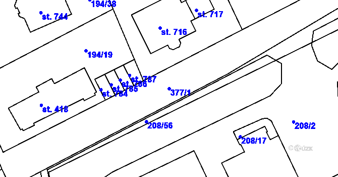 Parcela st. 377/1 v KÚ Černčice u Loun, Katastrální mapa