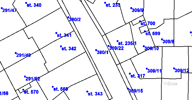 Parcela st. 380/1 v KÚ Černčice u Loun, Katastrální mapa