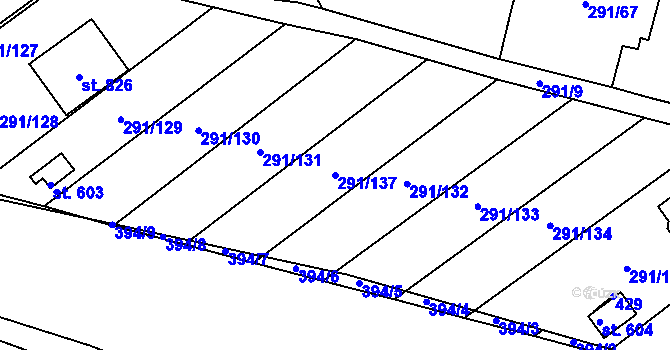 Parcela st. 291/137 v KÚ Černčice u Loun, Katastrální mapa