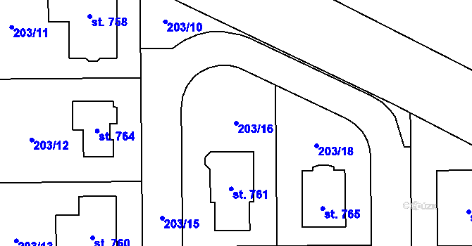 Parcela st. 203/16 v KÚ Černčice u Loun, Katastrální mapa