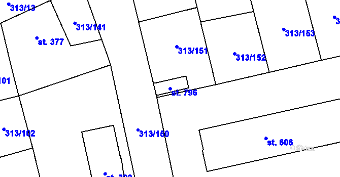Parcela st. 796 v KÚ Černčice u Loun, Katastrální mapa