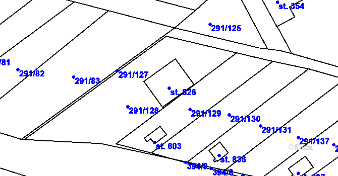 Parcela st. 826 v KÚ Černčice u Loun, Katastrální mapa